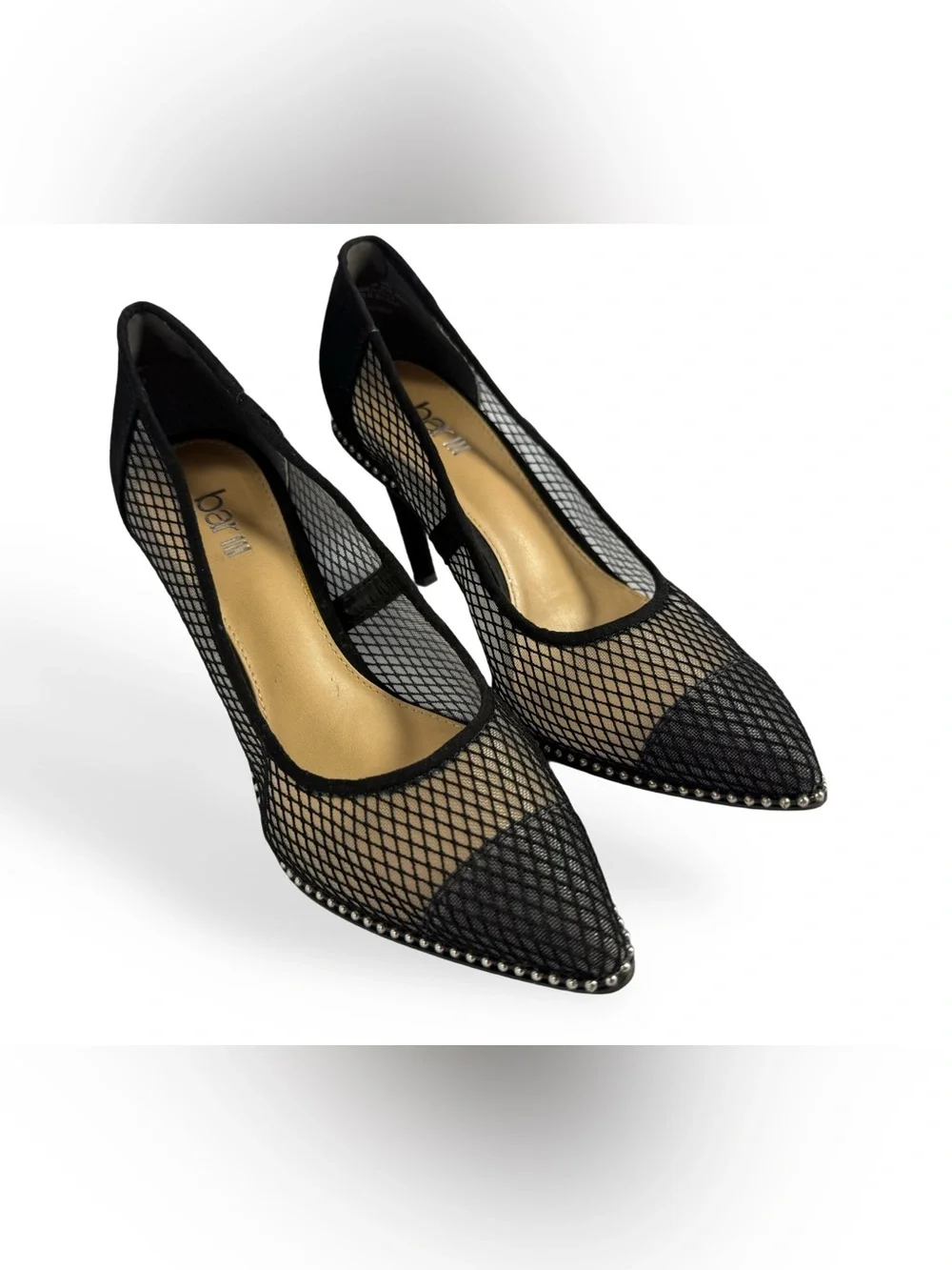 Bar III Black Mesh Pointed Flats with Studded Trim